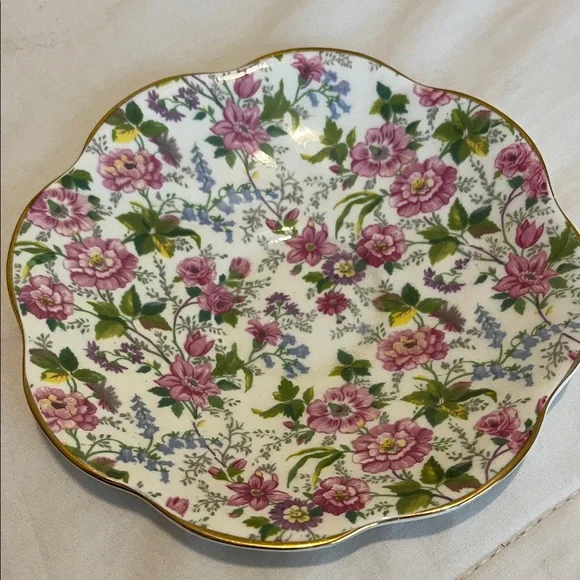 Piccadilly “Blossom Time, and Rosina-Floral Teacup and Saucer with Gold Trim